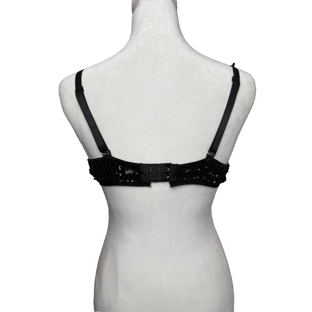 Black Beaded Sequin Bra 38 Band‎ Dance Costume Festival Rave Padded Convertible